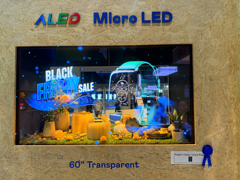 leyu官网60吋高透明度Micro LED显示器获”最佳Micro LED技术应用奖”，将Micro LED面板透明化之设计特性极致发挥，以可扩展性无缝拼接技术打造，具备600 nits全画面亮度、大于60%穿透率及超过NTSC 110%的优异广色域表现，可依需求灵活应用于各种场域